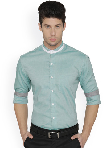 Dazzio Men Green Slim Fit Solid Shirt