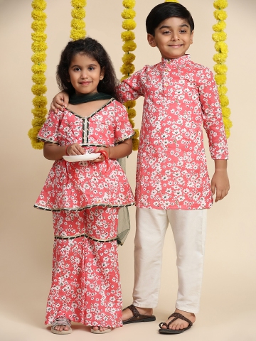 Cutiekins Boys Floral Printed Regular Kurta with Pyjamas