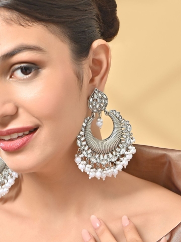 Fida Silver-Plated Pearls Beaded Crescent Shaped Chandbalis