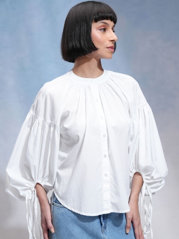 CHIC BY TOKYO TALKIES Mandarin Collar Cotton Shirt Style Top