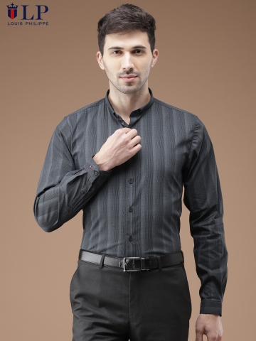 Buy Louis Philippe Sport Men Black Slim Fit Striped Formal Shirt on Myntra | 0