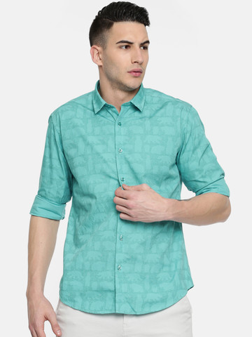 V Dot Men Sea Green Slim Fit Printed Casual Shirt V Dot Men Sea Green Slim Fit Printed Casual Shirt