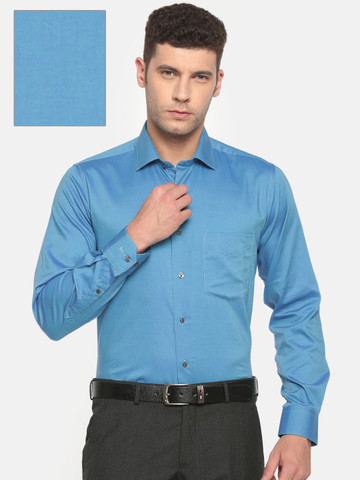 Van Heusen Men Blue Custom Slim Fit Solid Formal Shirt Van Heusen Men Blue Custom Slim Fit Solid Formal Shirt