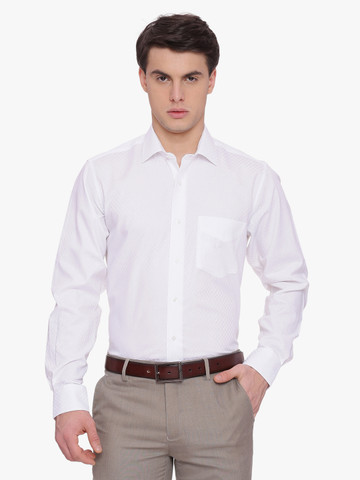 Van Heusen Men White Custom Slim Fit Self Design Formal Shirt