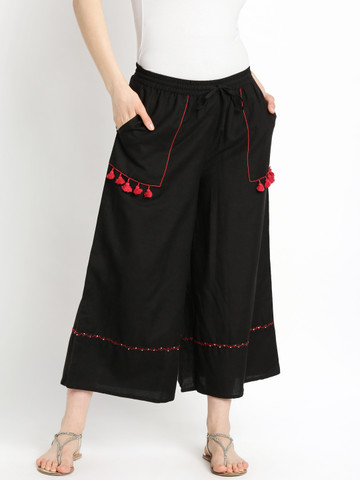 AKKRITI BY PANTALOONS Women Black Flared Solid Palazzos