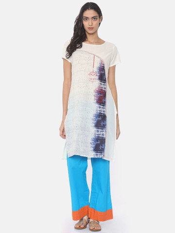 Karigari Women Off-White Printed Straight Kurta