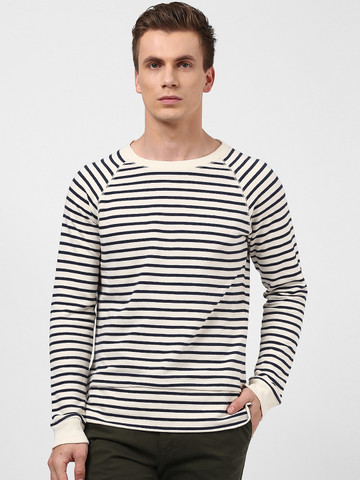 bhane Men Blue & White Striped Sweatshirt