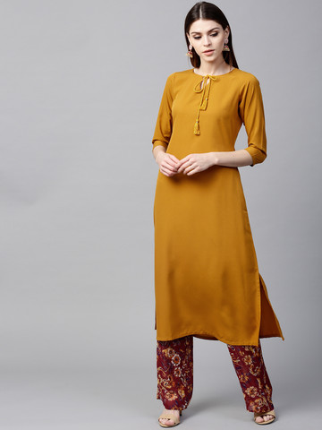 GERUA Women Mustard Yellow Solid A-Line Kurta