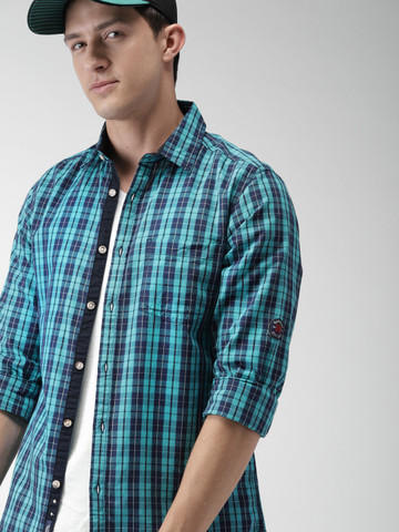 Harvard Men Blue Checked Slim Fit Casual Shirt