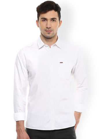 People Men White Regular Fit Solid Casual Shirt