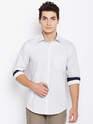 Blackberrys Men White & Navy Blue Slim Fit Printed Shirt