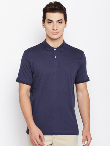 Blackberrys Men Navy Blue Solid Polo Collar T-shirt