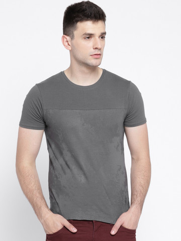 Blackberrys Men Grey Solid Round Neck T-shirt