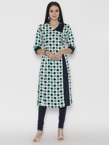Shree Women Cream & Green Rayon Printed A-Line Kurta