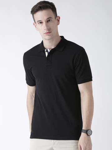 Club York Men Black Solid Polo Collar T-shirt