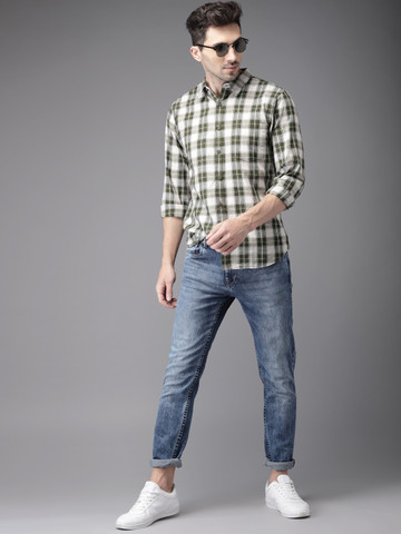 HERE&NOW Men Green & Beige Regular Fit Checked Casual Shirt