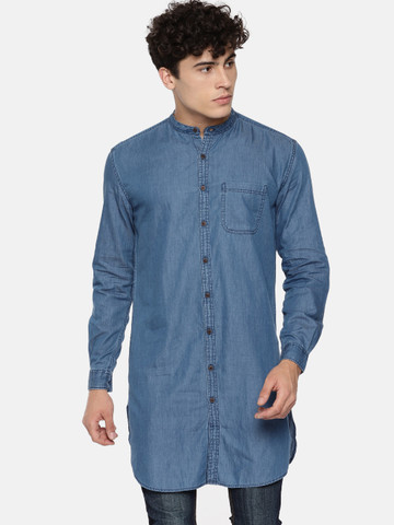 British Club Men Blue Regular Fit Solid Chambray Casual Shirt
