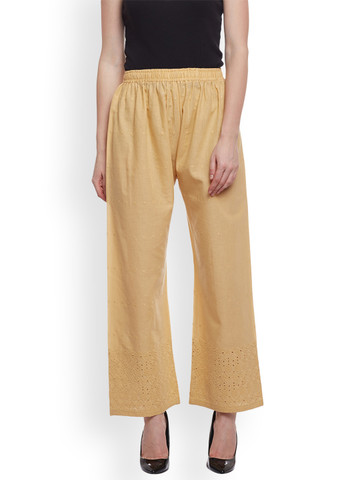 Castle Women Beige Straight Embroidered Palazzos