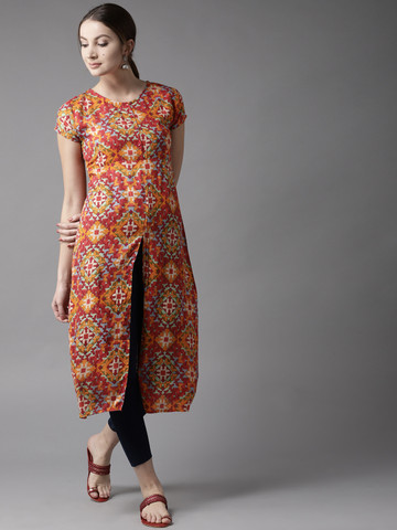 HERE&NOW Women Multicoloured Butterfly Print A-Line Kurta