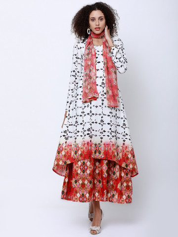 Vishudh Women White & Black Printed A-Line Kurta Vishudh Women White & Black Printed A-Line Kurta