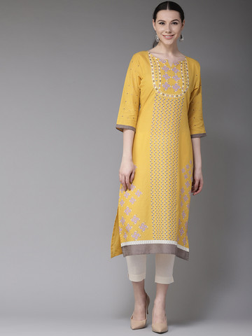 Moda Rapido Women Yellow Printed Straight Kurta Moda Rapido Women Yellow Printed Straight Kurta