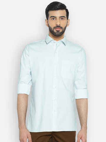 Wills Lifestyle Men White & Sea Green Slim Fit Printed Formal Shirt Wills Lifestyle Men White & Sea Green Slim Fit Printed Formal Shirt