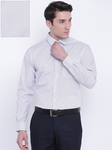 Wills Lifestyle Men White & Navy Blue Slim Fit Printed Formal Shirt Wills Lifestyle Men White & Navy Blue Slim Fit Printed Formal Shirt