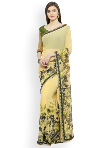 Shaily Yellow Embellished Pure Georgette Saree