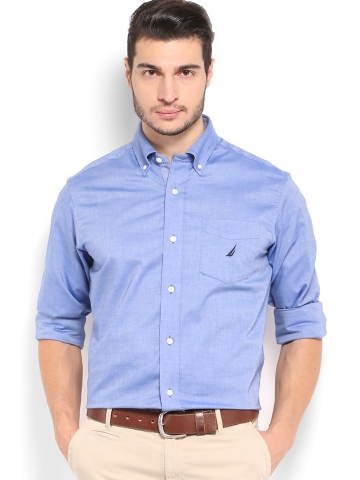 Buy Nautica Men Blue Slim Fit Smart Casual Shirt on Myntra | PaisaWapas.com