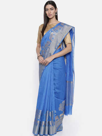 KUPINDA Blue Art Silk Printed Kanjeevaram Saree KUPINDA Blue Art Silk Printed Kanjeevaram Saree
