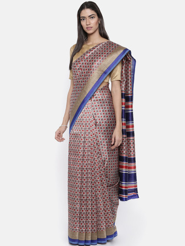 KUPINDA Mauve & Beige Art Silk Kalamkari Printed Saree