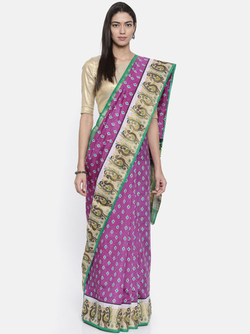 KUPINDA Pink Kalamkari Print Art Silk Saree