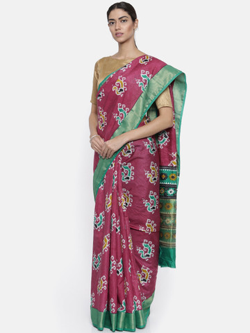 KUPINDA Magenta Art Silk Printed Banarasi Saree