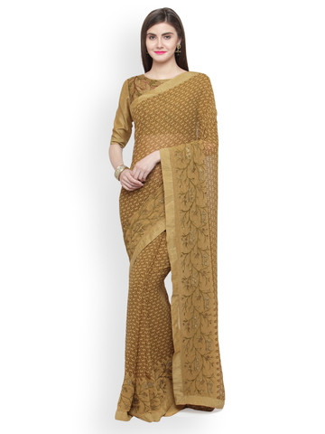 Shaily Brown Embroidered Pure Georgette Saree