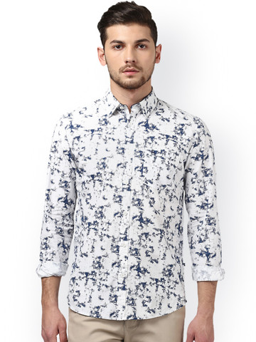 Parx Men White & Blue Slim Fit Printed Casual Shirt