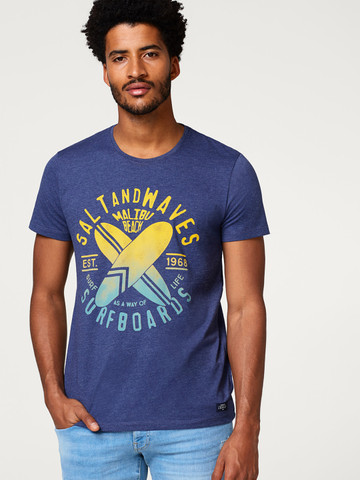 ESPRIT Men Navy Blue Printed Round Neck T-shirt