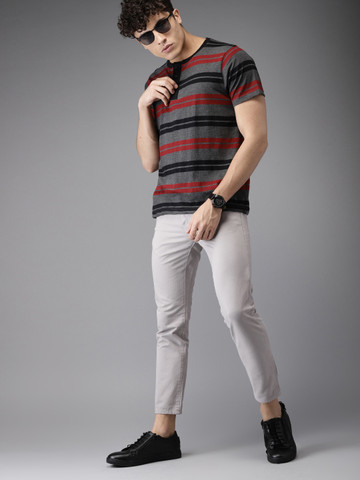 HERE&NOW Men Grey Slim Fit Solid Cropped Chinos