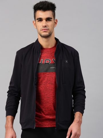45 OFF on HRX by Hrithik Roshan Men Navy Blue Solid Sporty Jacket