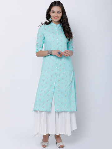 Vishudh Women Blue Printed A-Line Kurta