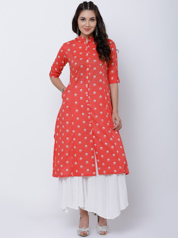 Vishudh Women Coral Printed A-Line Kurta