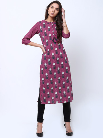 Vishudh Women Purple Printed Straight Kurta