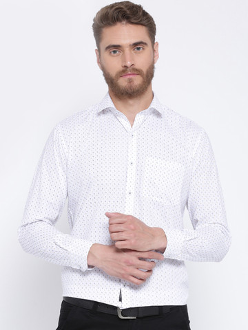 DENNISON Men White Comfort Slim Fit Printed Formal Shirt