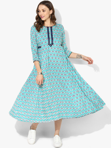 Sangria Women Blue Printed A-Line Kurta Sangria Women Blue Printed A-Line Kurta