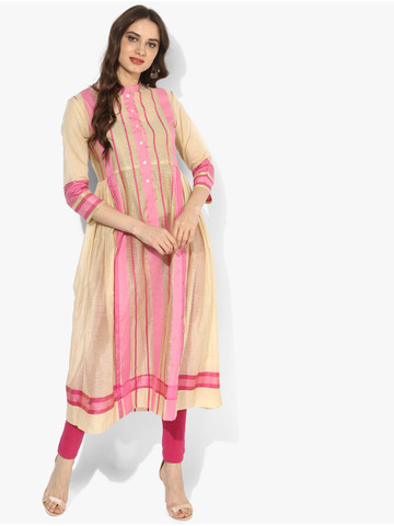 Sangria Women Pink & Beige Printed A-Line Kurta