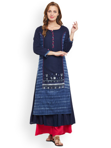 ANAISA Women Navy Blue Embroidered Anarkali Kurta