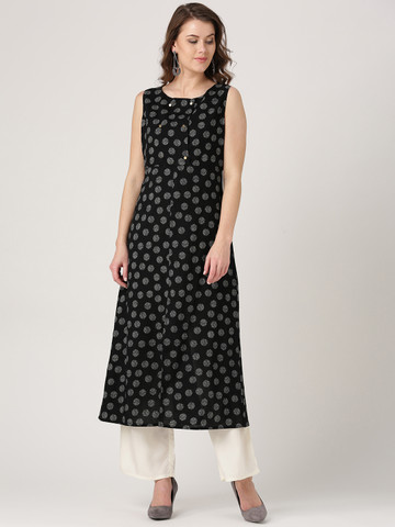 Jaipur Kurti Women Black Printed A-Line Kurta