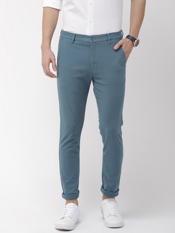 HIGHLANDER Men Blue Slim Fit Solid Chinos HIGHLANDER Men Blue Slim Fit Solid Chinos