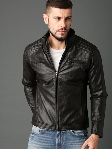 Buy Roadster Men Coffee Brown Solid Biker Jacket on Myntra