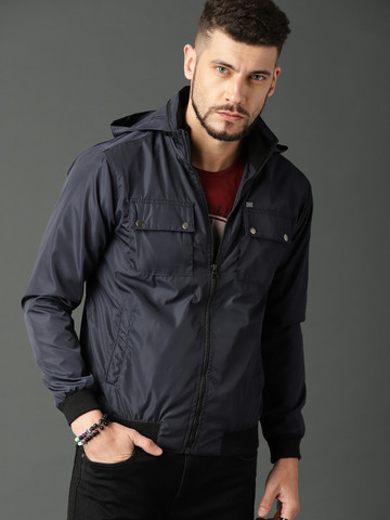 Roadster Men Navy Blue Solid Tailored Jacket