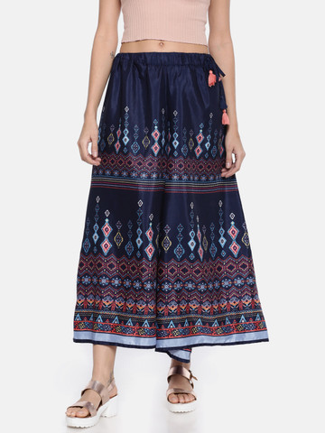 Bronz Women Navy Blue Printed Flared Palazzos